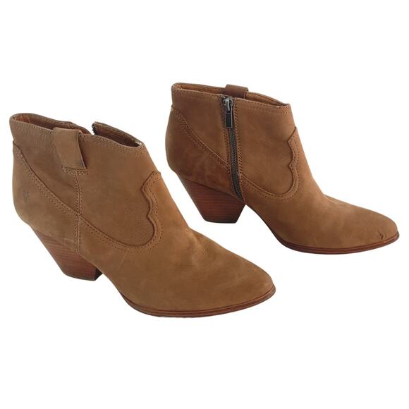 FRYE Brown Leather Heeled Western Ankle Bootie Women’s Size 9 Pre-Owned - Picture 1 of 7
